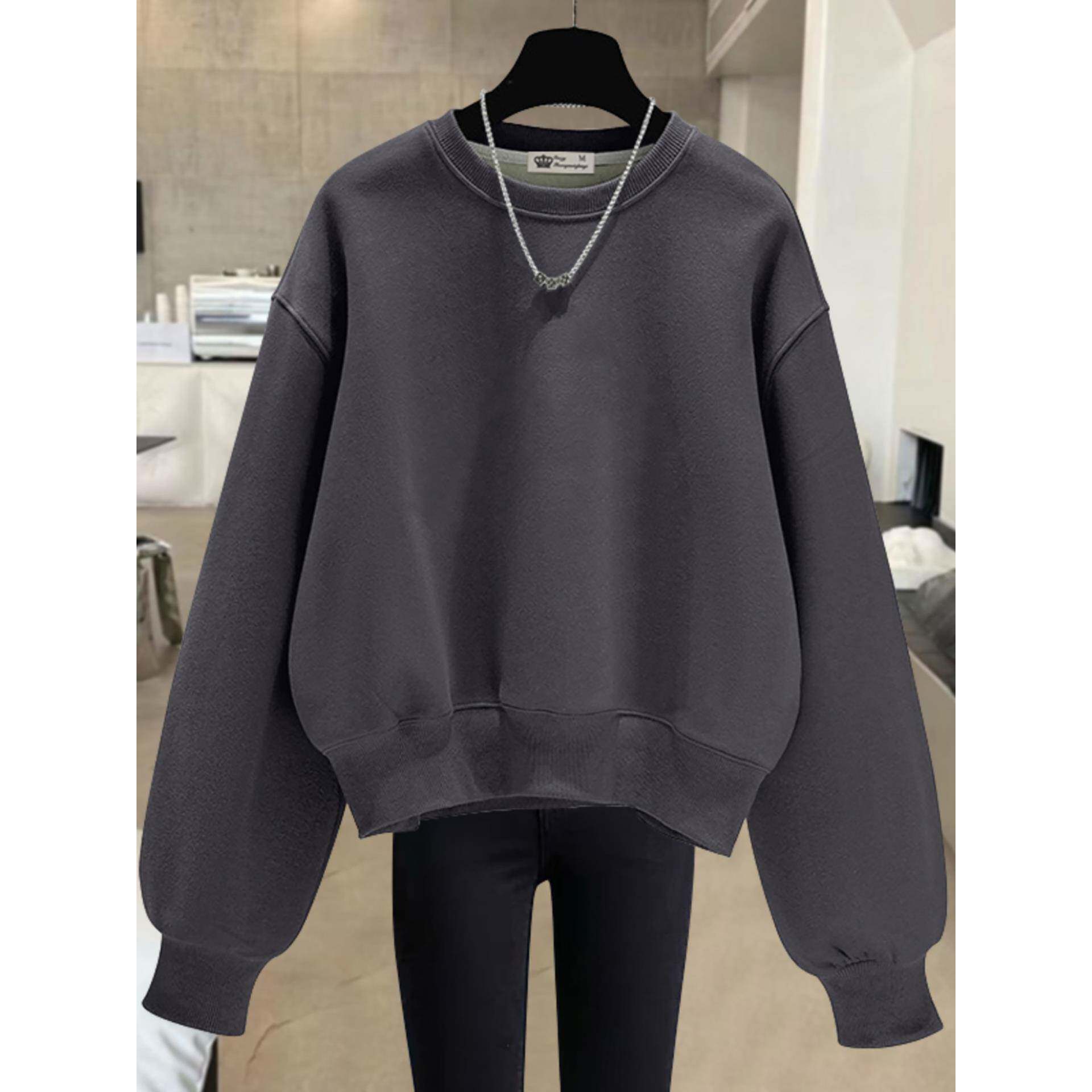 2025春秋新款短款卫衣女设计感小众休闲纯色高级感休闲打底衫上衣