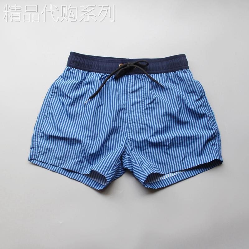 代购夏季条纹男士沙滩速干宽松印花海边游泳短裤休闲运动三分裤潮