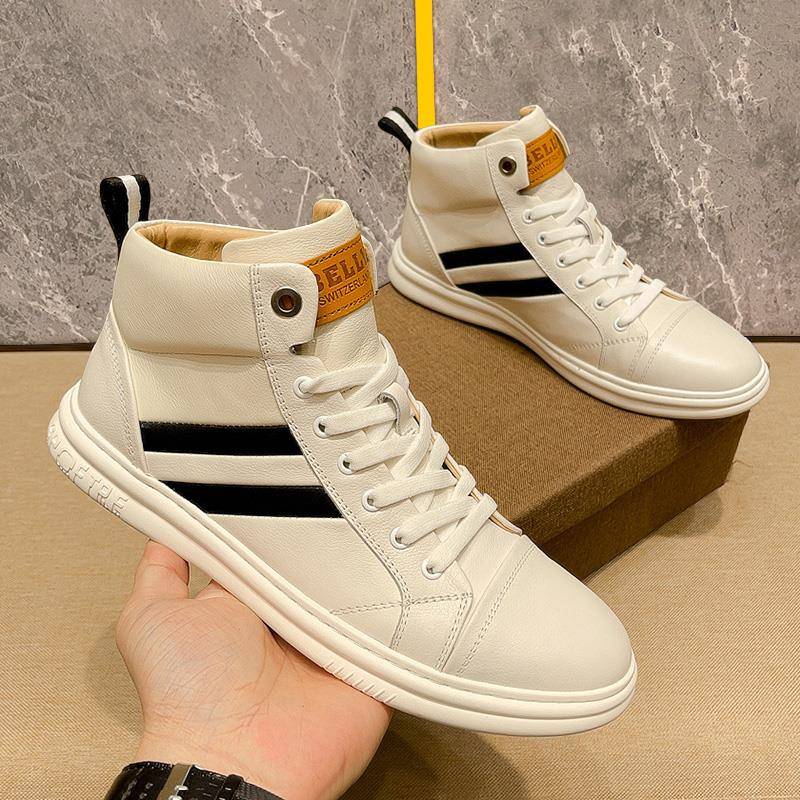 韩国专柜2025新款中帮小白鞋男真皮头层牛皮高帮休闲板鞋潮牌男鞋