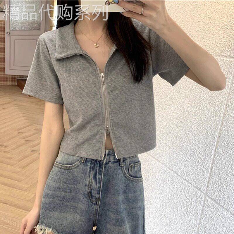夏季冰丝polo衫短袖t恤女2026新款设计感小众纯欲高腰短款上衣潮