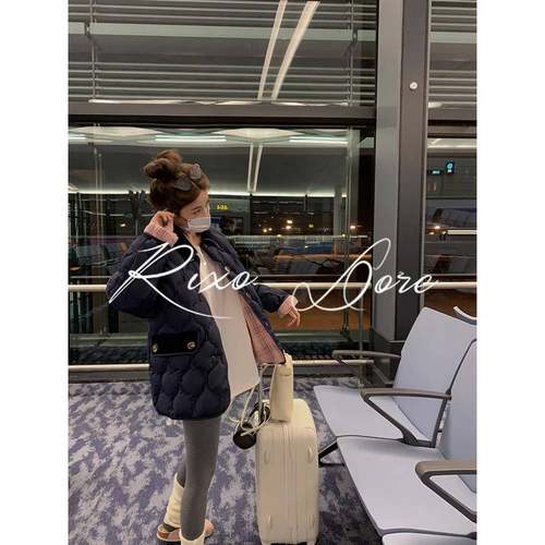 RIXO DORE法式冬季新款磨毛格子纹加菱格拼接灯芯绒双面穿羽绒服