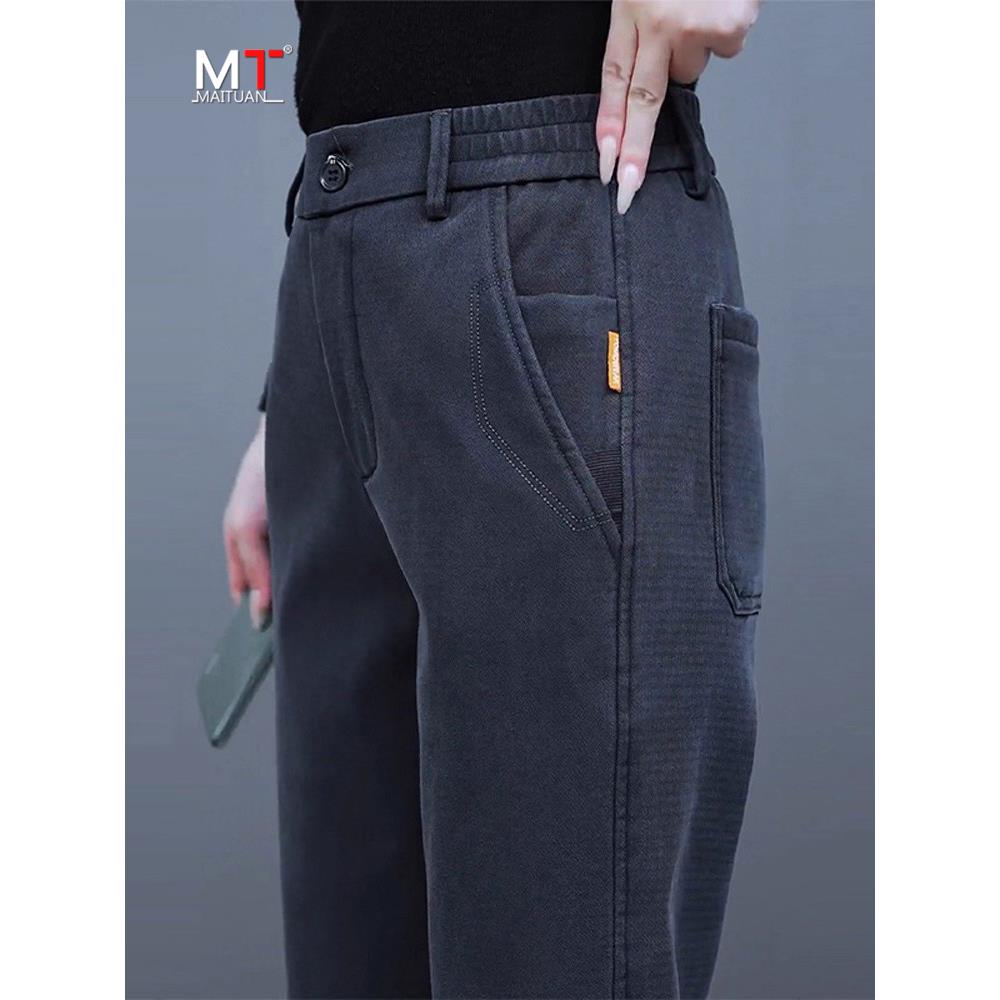 高端男士休闲裤2025新款春秋冬季加绒男裤宽松直筒商务长裤子男款