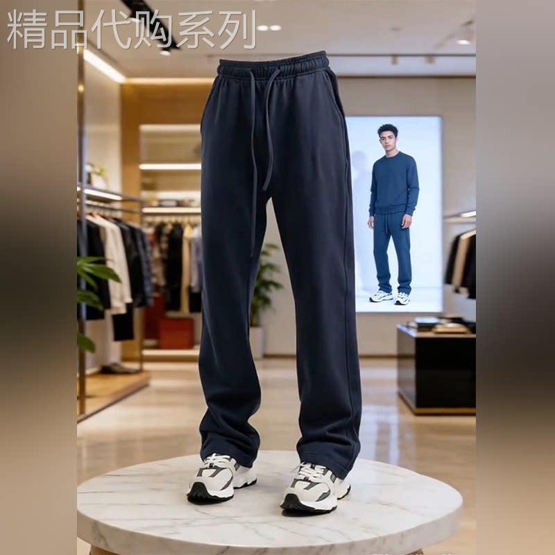 轻奢高端宽松直筒运动厚棉裤男夏季显瘦提档弯刀裤美式复古垂感休
