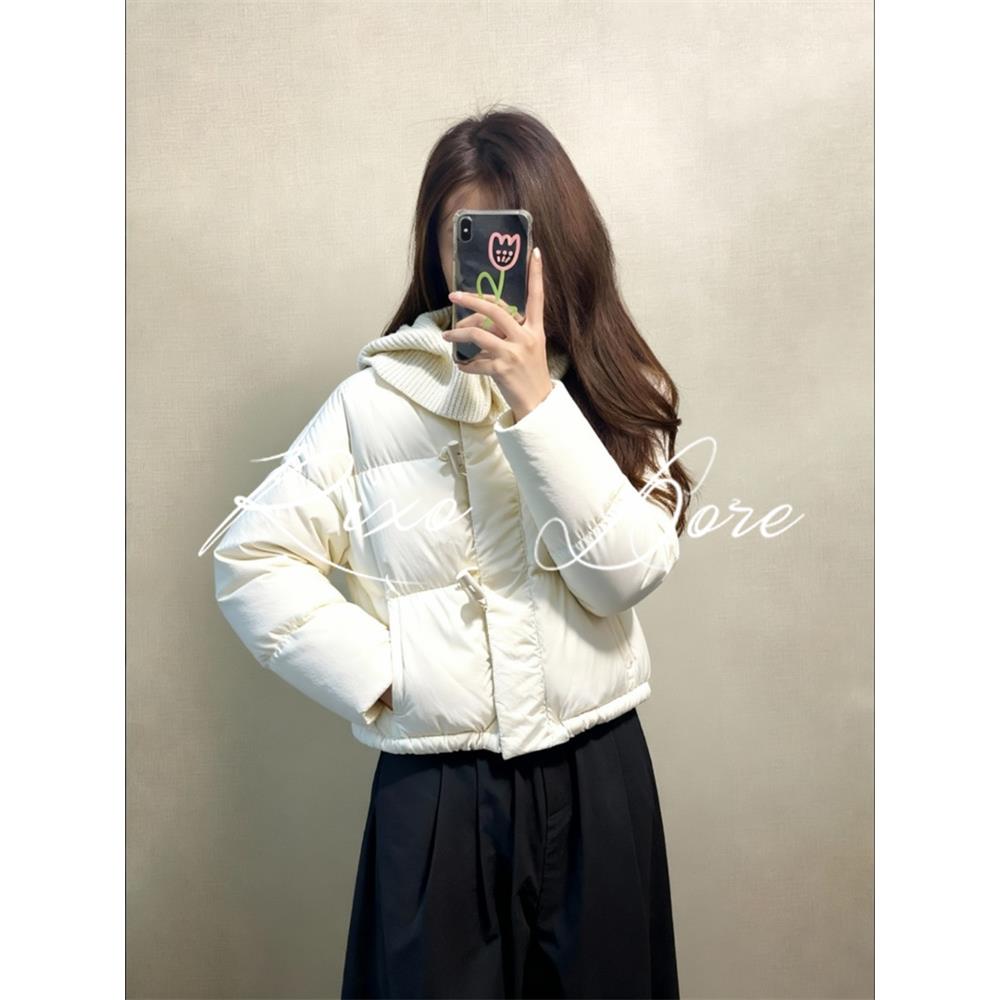 RIXO DORE法式白色短款羽绒服拼接针织女冬设计感慵懒风显瘦外套