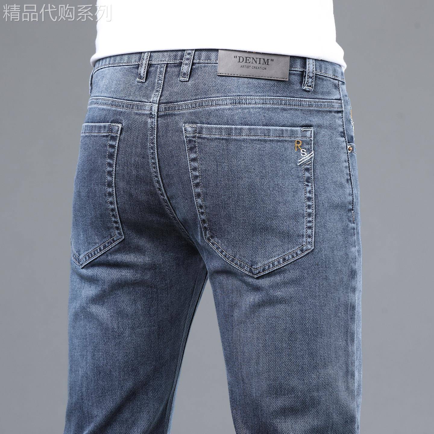 高端蓝灰色牛仔裤男夏季薄款修身直筒弹力商务休闲长裤子2026新款