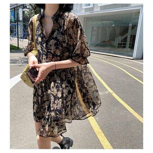 专柜2024夏新款 雪纺裙 甜美碎花连衣裙小个子初恋裙宽松大码 中长款