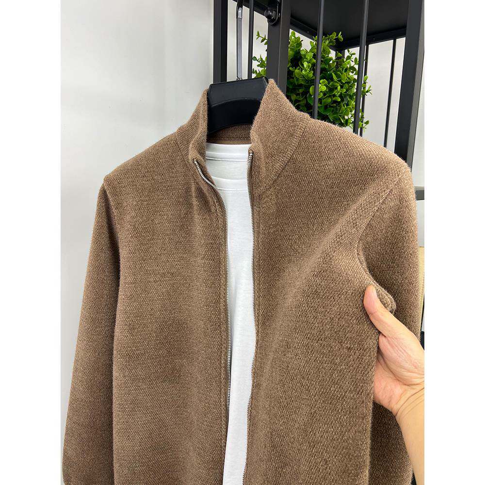 雪尼尔毛衣开衫男针织衫加绒加厚立领外套男款秋冬季保暖休闲夹克