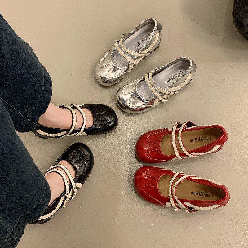 香港真皮红色厚底芭蕾玛丽珍单鞋女夏季2026新款配裙子晚晚德训鞋