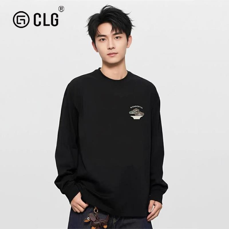 香港CLG潮牌美式重磅字母小众加绒圆领卫衣秋冬新款宽松百搭上衣