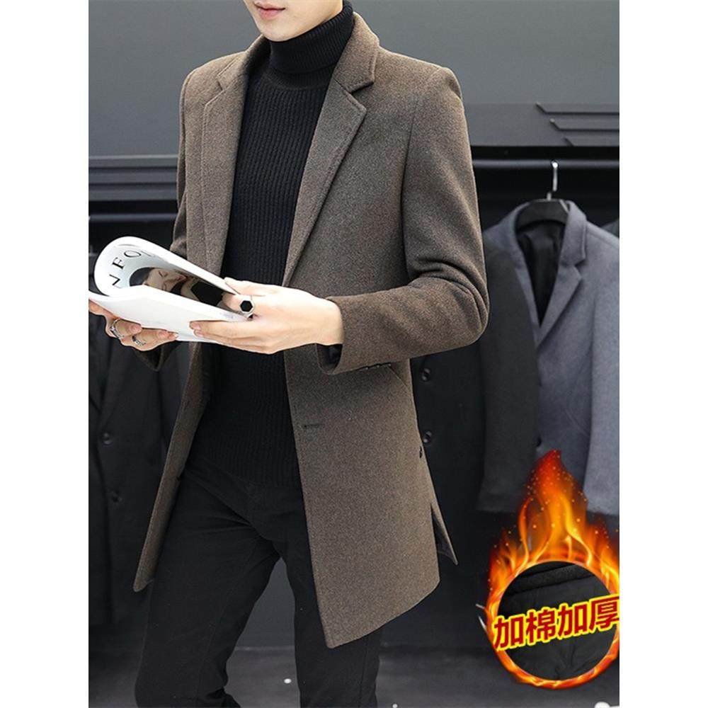 双面羊绒大衣男中长款秋冬新款韩版修身帅气高级感加厚毛呢子外套