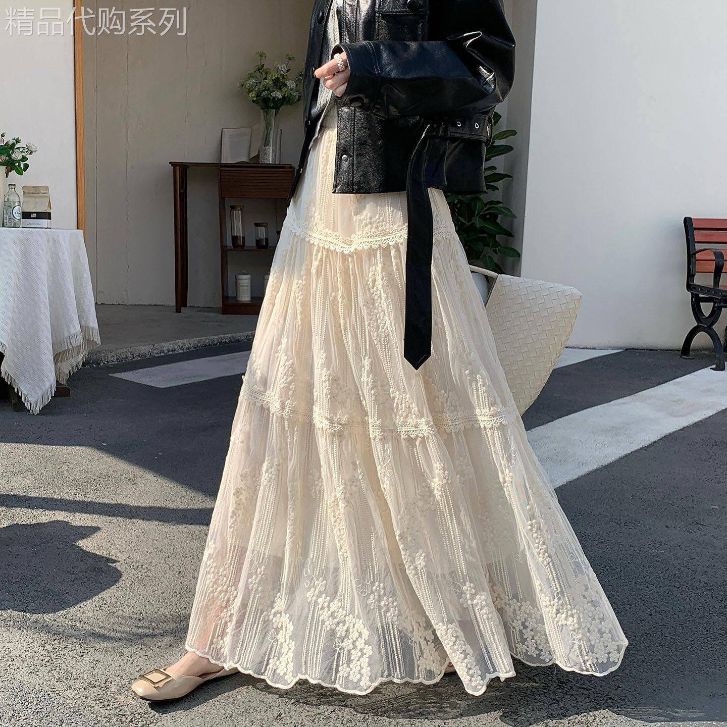 法式浪漫风刺绣半身裙女2026夏季新款时尚百搭显瘦蕾丝a字长裙子