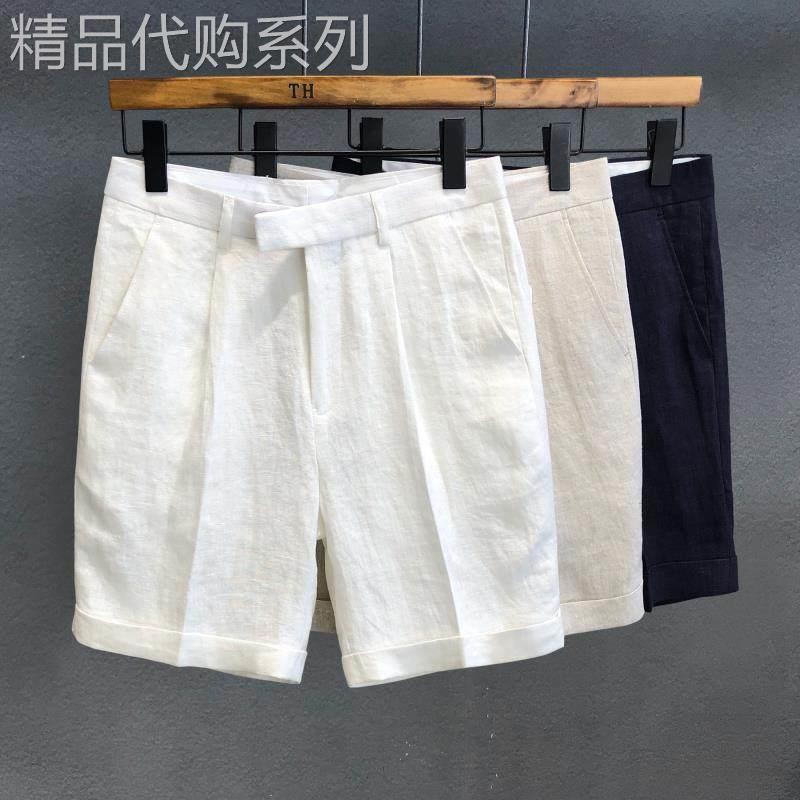 亚麻短裤男士2026新款夏季薄款宽松褶皱直筒中裤凉感速干五分裤子
