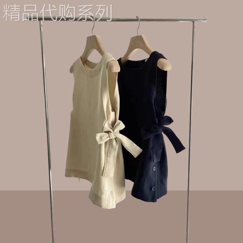 潮牌蝴蝶系带无袖衬衣背心女夏季2026年新款复古时尚圆领休闲上衣