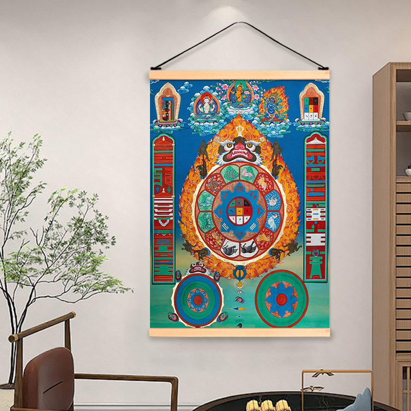 唐卡装饰画客厅玄关过道佛堂茶室菩萨背景墙藏式布艺挂画壁画图片