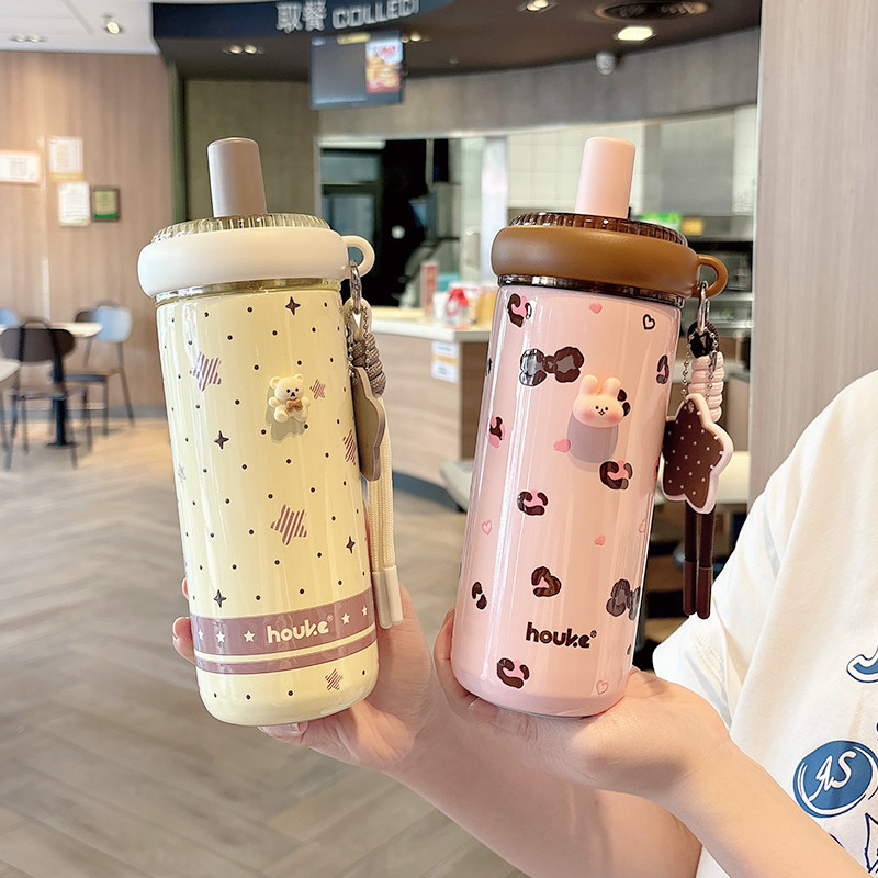 保温杯女新款高颜值学生大容量吸管杯不锈钢水杯便携随行咖啡杯子