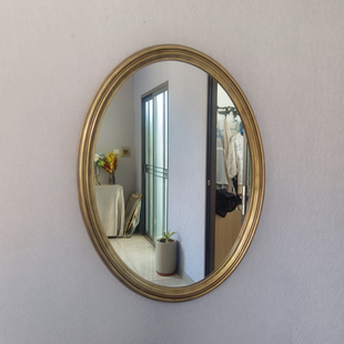 欧式 现代简约梳妆古铜色椭圆卫浴化妆镜子装 饰镜玄关镜 浴室镜美式