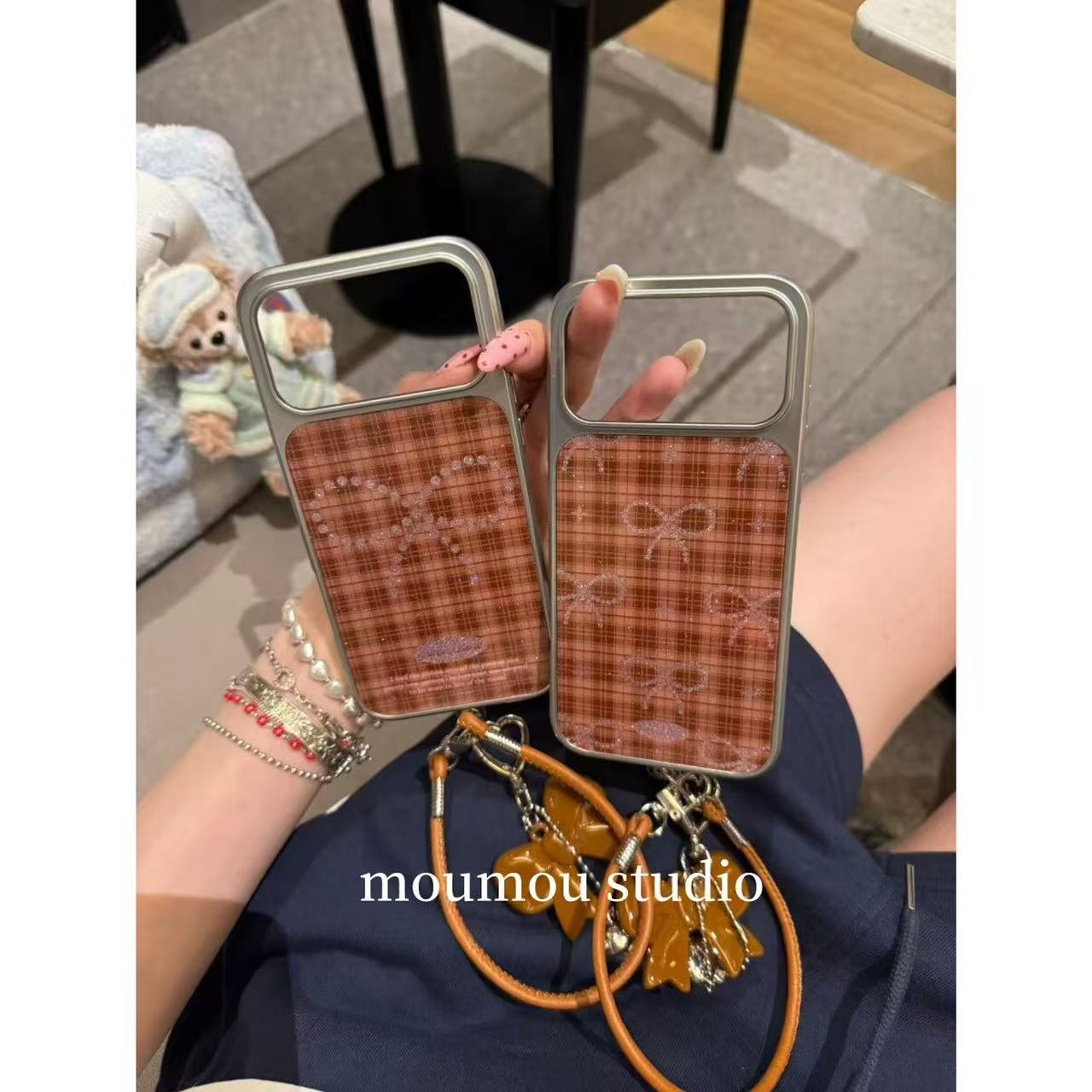 格纹蝴蝶结iPhone17promax手机壳16苹果15pro大视窗14挂绳13高级12时尚11日韩ins风8plus简约xr少女秋冬手提