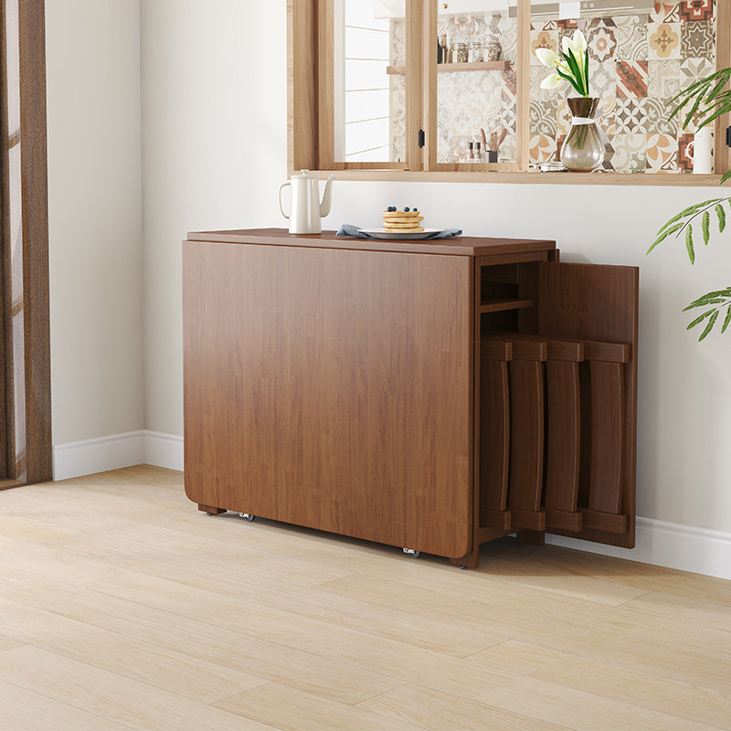 实木折叠餐桌椅组合家用小户型长方桌现代简约出租房多功能饭桌子