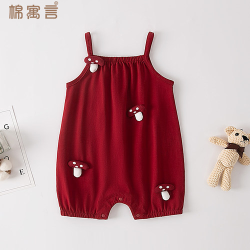 夏日薄款婴儿衣服红色连体衣