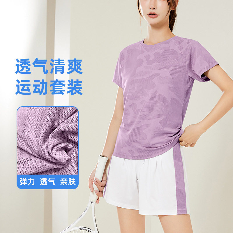 两件套春夏短袖短裤休闲健身跑步网球户外运动套装女速干衣短款