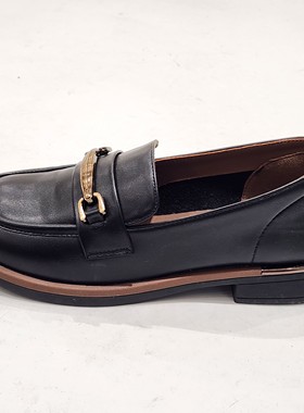 76050特价清版女鞋真皮低跟圆头金属扣深口乐福鞋单鞋