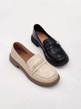 76032清版英伦风软底小皮鞋女秋季新款百搭黑色乐福鞋日系一脚蹬