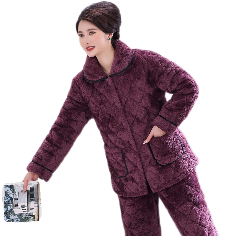 轩朵淇长毛绒夹棉女加厚加绒睡衣