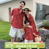 母女裙夏装 母子装 一家三口四口碎花衬衫 日系海边度假沙滩裙亲子装