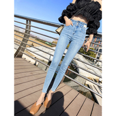 靴裤 显瘦显高九分小脚铅笔裤 女2026春秋新款 浅色三粒扣高腰牛仔裤