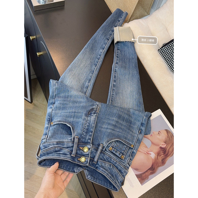 姐妹们巨显瘦加绒紧身小脚牛仔裤