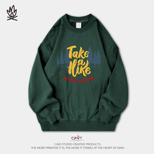 350克全棉毛圈圆领卫衣take hike徒步 国演义CAVE男女通码 衫