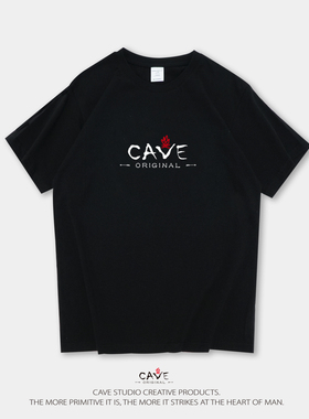 衫国演义CAVE重磅宽松圆领T恤男女款夏季纯棉短袖山洞