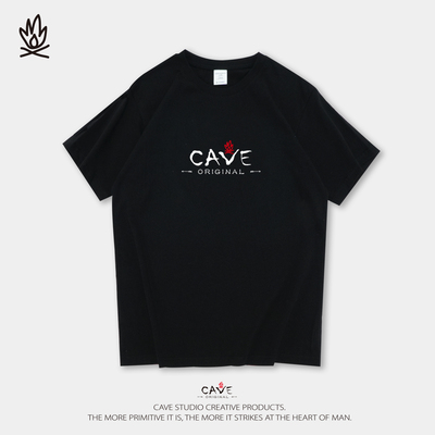 衫国演义CAVE重磅宽松圆领T恤男女款夏季纯棉短袖山洞