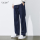 休闲丹宁深蓝长裤 雅仓牛仔裤 阔腿拖地男士 新款 男宽松直筒原色春季