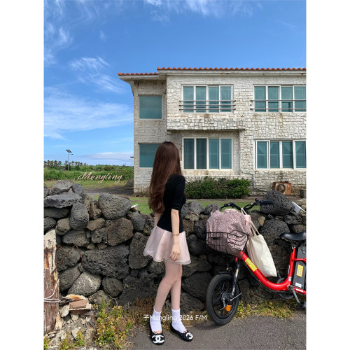 子Mengling 半熟少女 雾感灰粉甜美网纱蓬蓬裙显瘦百搭蛋糕裙短裙