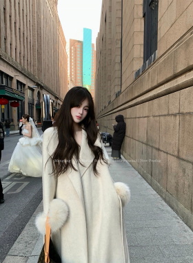 Mengling梦玲 矜贵大衣 狐狸毛袖口羊毛双面昵冬季长款高级感大衣