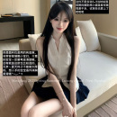 衬衫 Mengling梦玲 翻领挂脖修身 夏日风铃 韩系纯亚麻清爽无袖