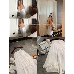 Mengling梦玲 星渚织梦 飘逸感软糯糯仙气白色米白两色百搭半身裙