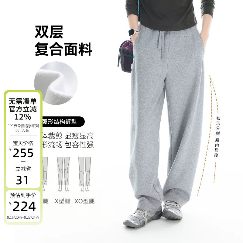 云上生活【汤汤卫裤】复合牛奶丝松弛感弧形显瘦灰色休闲裤女下装图片