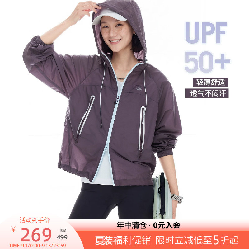 云上生活【岚紫】UPF50+防晒连帽抽绳透气短外套女2026夏显瘦上衣图片