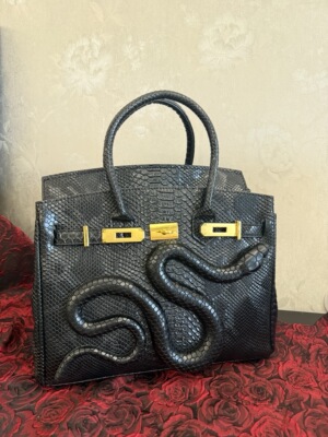 金扣 蛇纹 illusory snake 现货 铂金蛇蛇包 30CM 斜挎大托特包