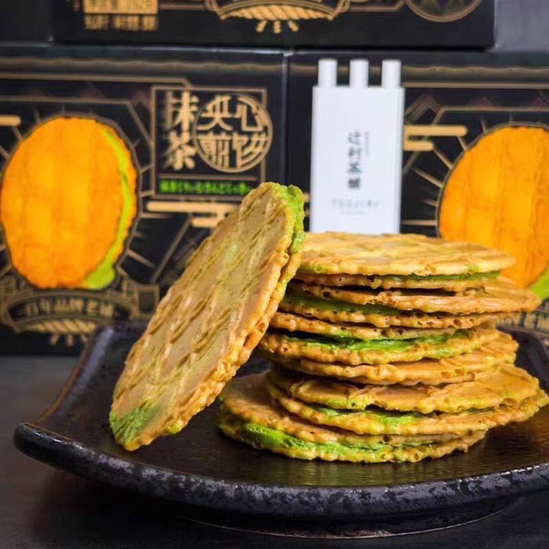 辻利茶铺抹茶饼干夹心饼干抹茶小煎华夫饼薄饼超薄小煎饼休闲零食
