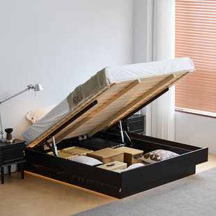 北欧实木箱体床电动气压主卧悬浮无床头高箱储物床1米8双人收纳床