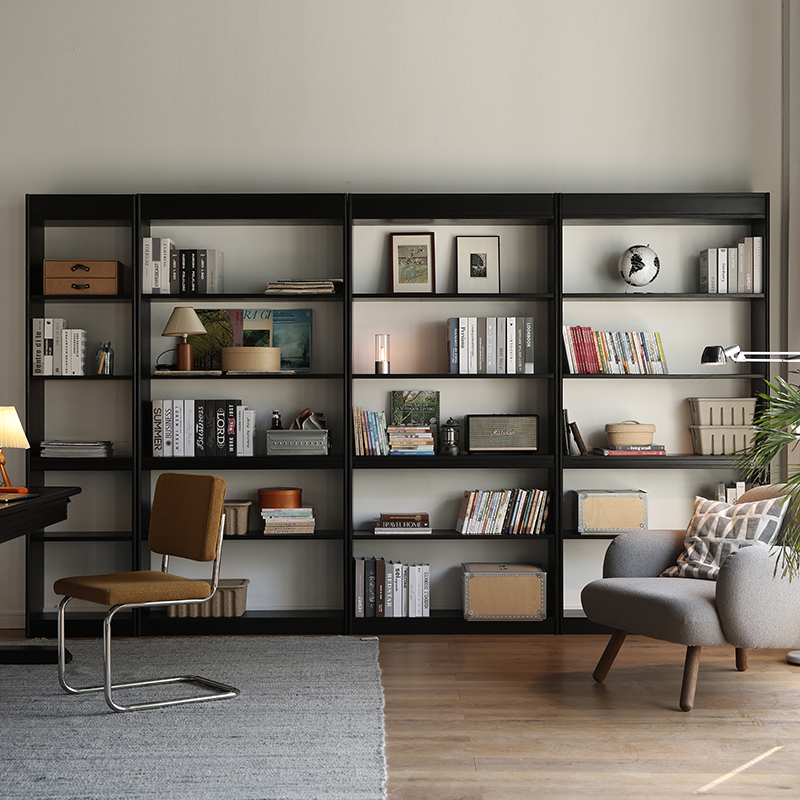 北欧日式全实木组合书柜收纳柜落地格子柜客厅橡木黑色书柜展示柜
