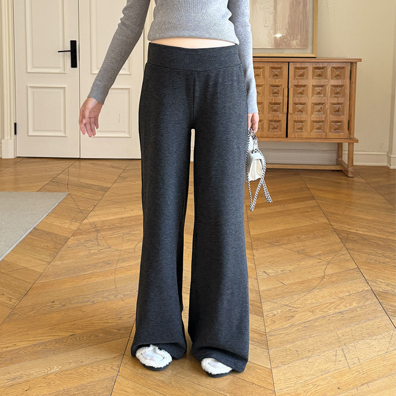 孕妇裤子秋冬外穿深灰细条软糯阔腿裤冬季加绒加厚保暖棉裤冬装