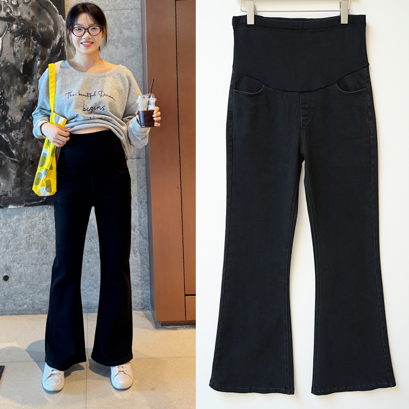 孕妇裤子牛仔裤秋冬款外穿黑色直筒阔腿喇叭裤冬季加绒加厚孕妇装