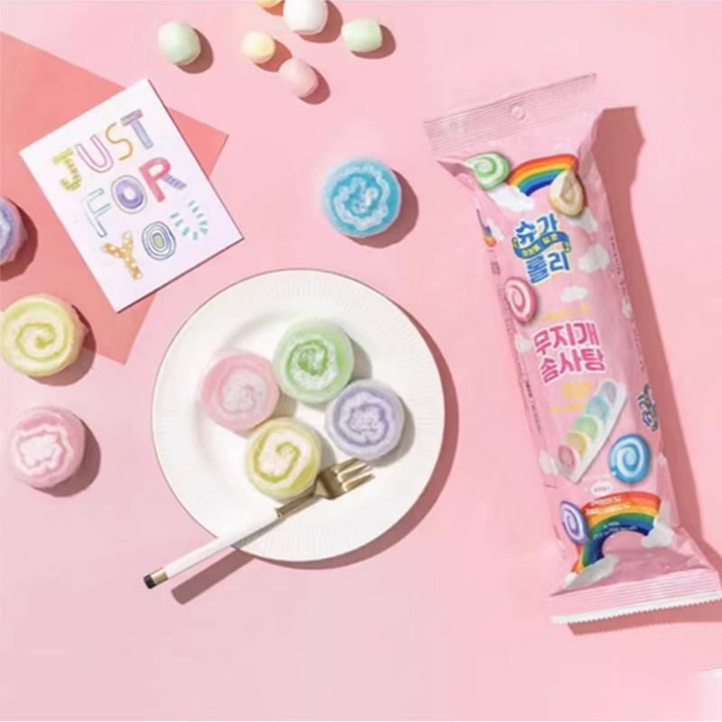 韩国进口 富林可缤纷彩色马卡龙棉花糖彩虹脆球网红零食软糖