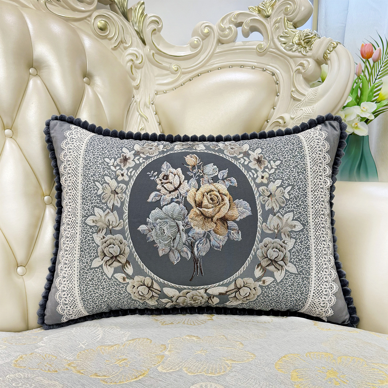 欧式沙发抱枕靠垫套奢华客厅靠枕床头靠背枕头套大号长方形可拆洗