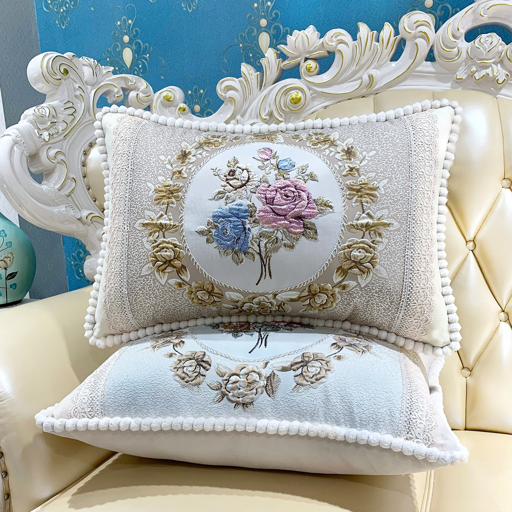 高端欧式沙发靠垫简约客厅靠枕轻奢大号抱枕套大靠背垫长方形抱枕