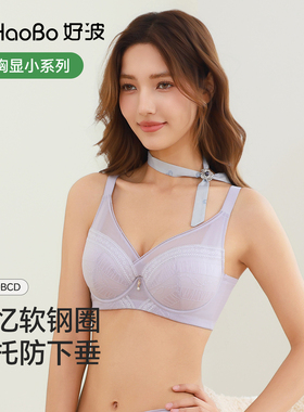 好波直立棉软钢圈大码轻薄文胸大包容侧收副乳蚕丝文胸HW2527